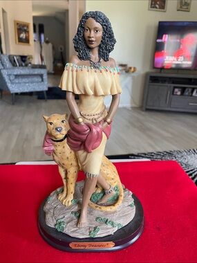 Vintage Ebony Treasures African American Woman Figurine with Cheetah